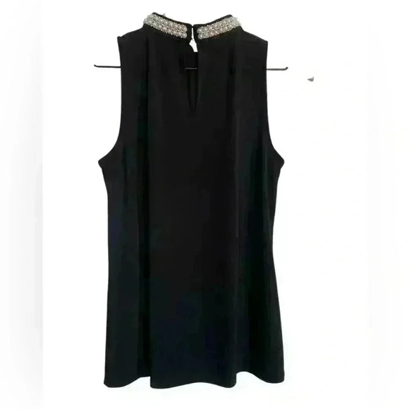 WHITE HOUSE BLACK MARKET Black Sleeveless Faux-Pearl-Neck Top - Picture 2 of 7